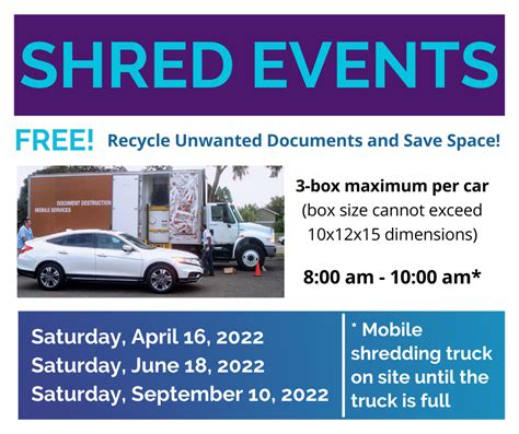 For more info, call 734. . Free shredding events in michigan 2022